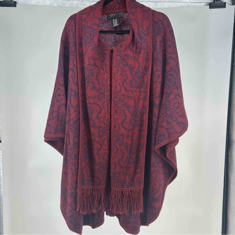 Women’s Acrylic Wool Alpaca‎ Shawl Poncho Wine Purple